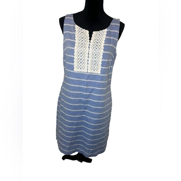 TALBOTS BLUE CLASSIC PREPPY NAUTICAL STRIPED SHIFT DRESS WOMENS SIZE 8 - Picture 2 of 10